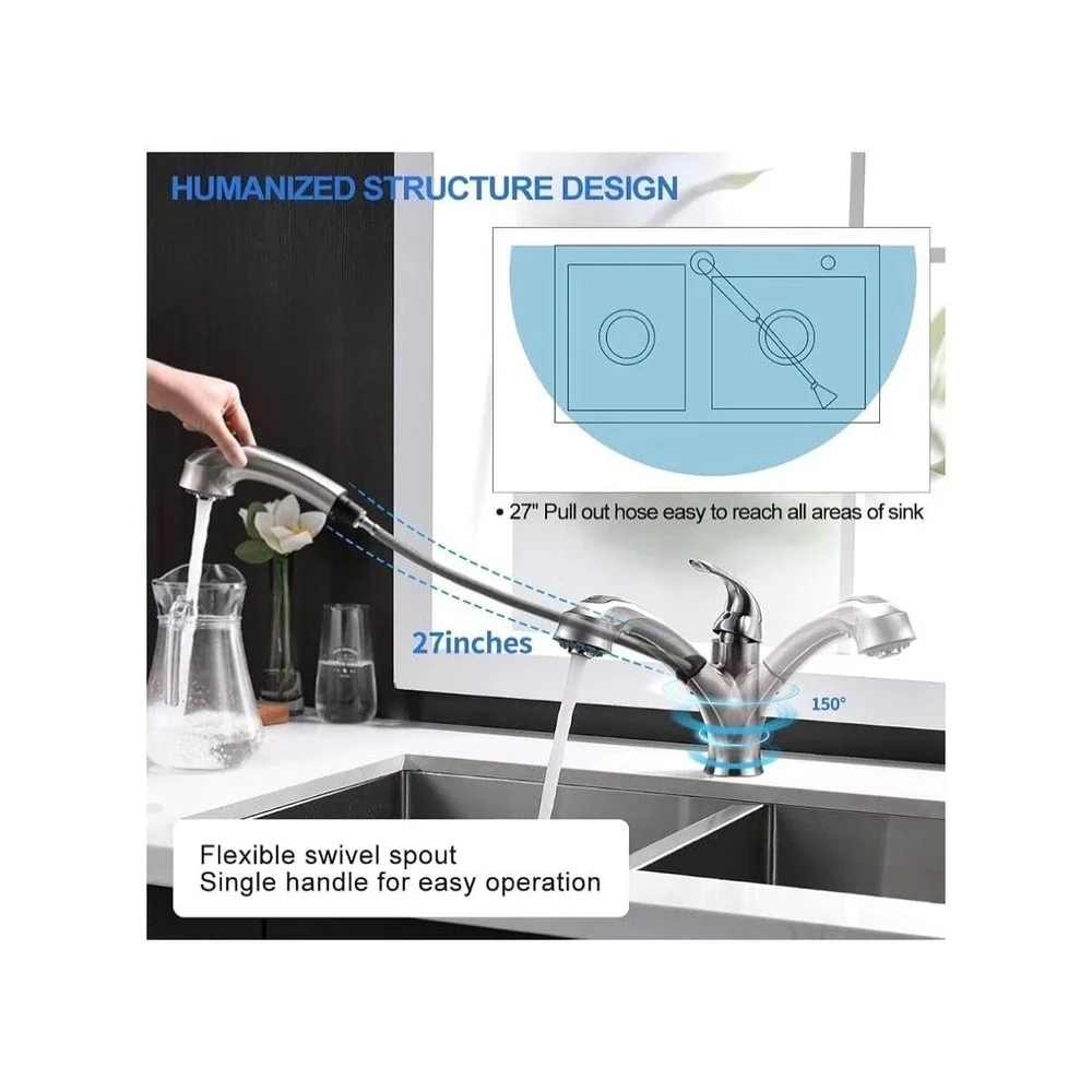 Kaiping Glamour Kitchen Faucet Single Handle Pull Out Sprayer Tap Brushed Nickel